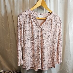 Liz Claiborne Pink Floral 3/4 Sleeve Tee Sz Xl